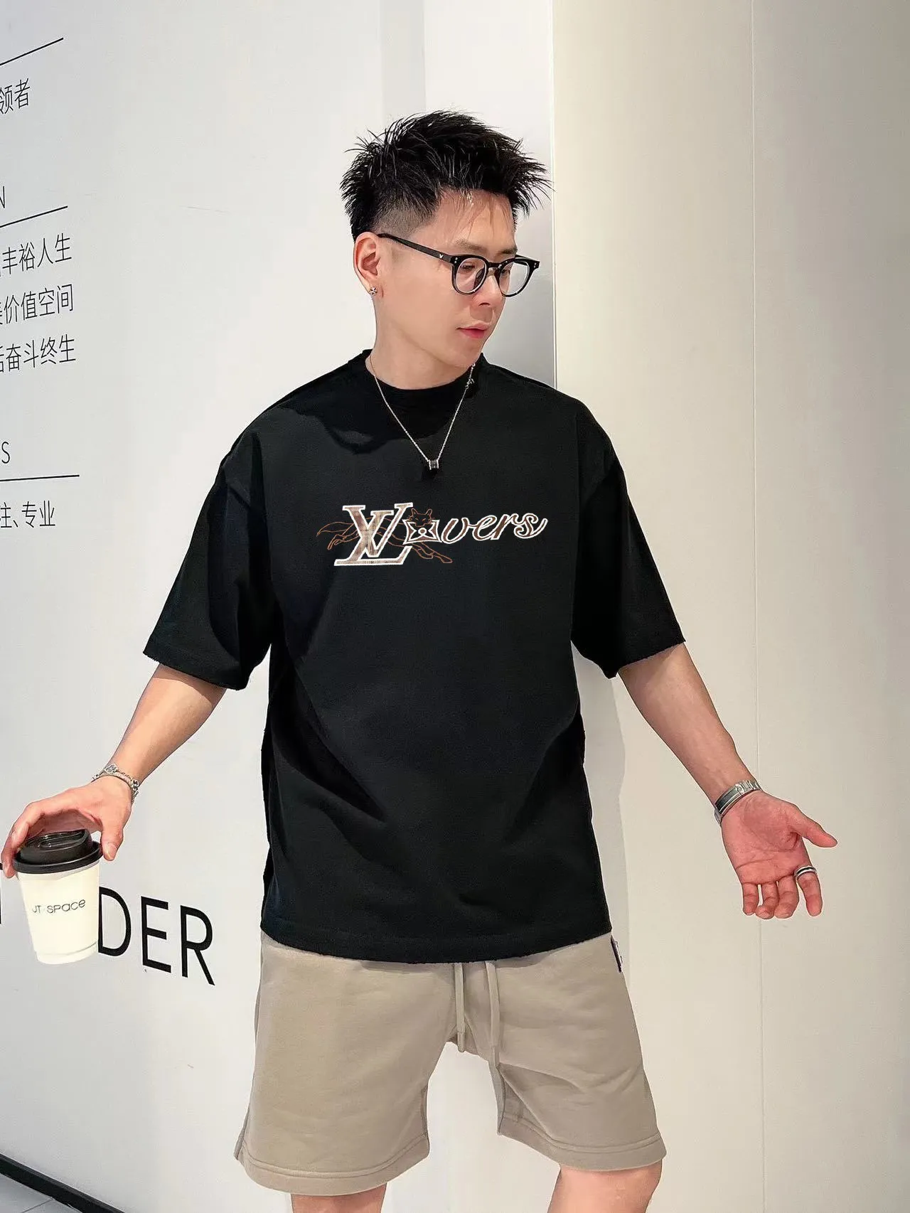 Louis Vuitton/Louis Vuitton 26ss fox letter embroidered short sleeves